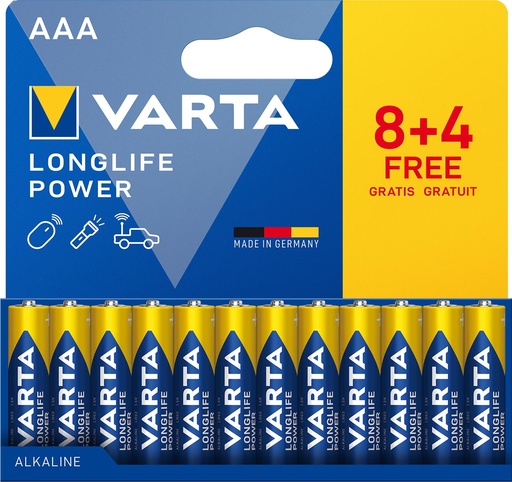 [TIM-6067053] batterij Longlife Power AAA Varta  8 + 4 (12)