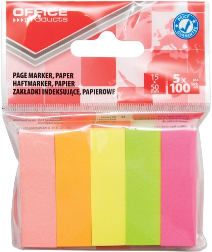 [TIM-1553799] ophangzakje OFFICE products index ft 15x50mm van 5x100 tabs  geassorteerde kleuren
