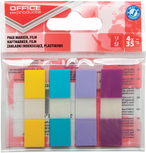 [TIM-2382499] ophangzakje OFFICE products index  ft 12x43 mm  van 4 x 35 tabs  geassorteerde pastelkleuren