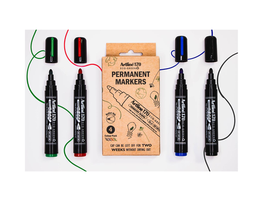 [TIM-647400] Permanent marker Artline Drysafe 170 Eco-Green 2 mm ronde punt assortie (4)