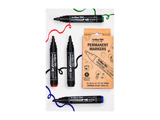 [TIM-660400] Permanent marker Artline Drysafe 190 Eco-Green 2-5 mm schuine punt assorti (4)