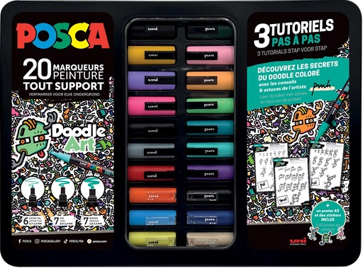 [TIM-M20021] Paintmarker Doodle Art Uni Posca verschillende punten metalen koffer (20)