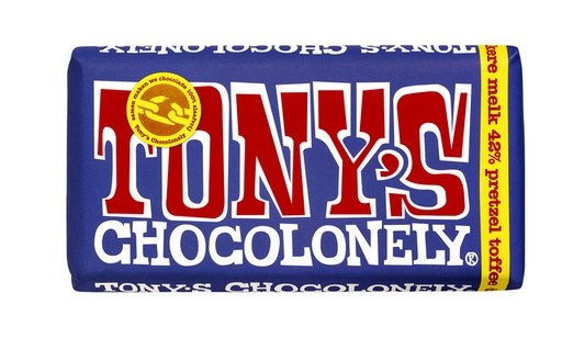 [QUA-NLRDMPT180] Chocolade Tony's Chocolonely donker melk pretzel toffee reep 180gr