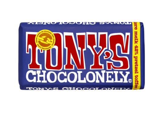 [QUA-NLRDMPT180] Chocolade Tony's Chocolonely donker melk pretzel toffee reep 180gr