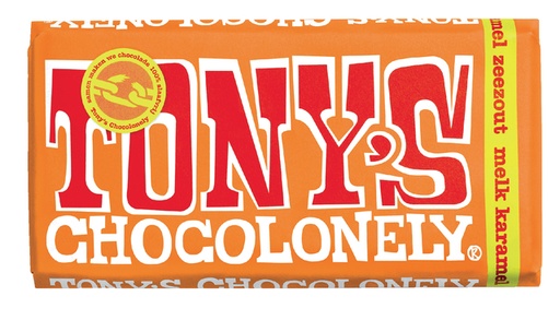 [QUA-NLRMKZ180] Chocolade Tony's Chocolonely melk karamel zeezout reep 180gr