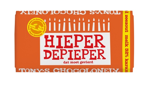 [QUA-NLRSG1MKZ180] Chocolade Tony's Chocolonely melk karamel zeezout hieper de pieper reep 180gr