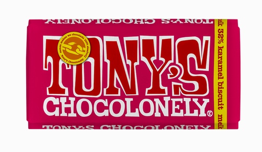 [QUA-NLRMKAB180] Chocolade Tony's Chocolonely melk karamel biscuit reep 180gr