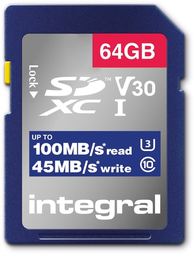 [TIM-8444591] Geheugenkaart Integral SDXC V30 64GB