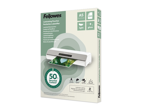 [FEL-100143440] Lamineerhoezen Fellowes 50% gerecycled materiaal - Light A5 Glanzend (100) 