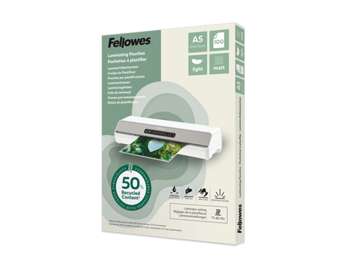 [FEL-100143437] Lamineerhoezen Fellowes 50% gerecycled materiaal - Light A5 mat (100) 
