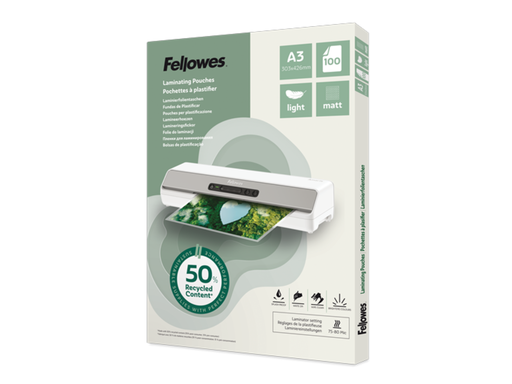 [FEL-100143436] Lamineerhoezen Fellowes 50% gerecycled materiaal - Light A3 mat (100) 