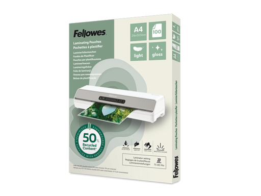 [FEL-100142987] Lamineerhoezen Fellowes 50% gerecycled materiaal - Light A4 glanzend (100)