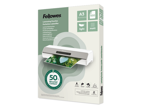 [FEL-100143435] Lamineerhoezen Fellowes 50% gerecycled materiaal - Light A4 mat (100)  