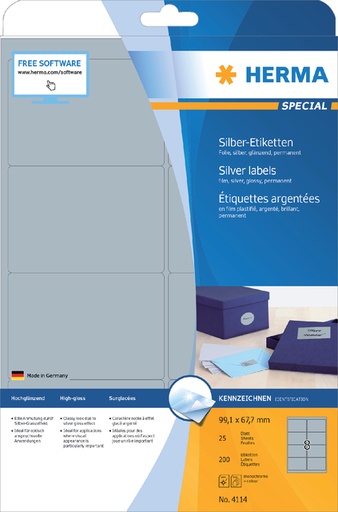 [HER-4114] Etiketten Herma 08 etik/bl 99.1x67.7mm zilver (25)