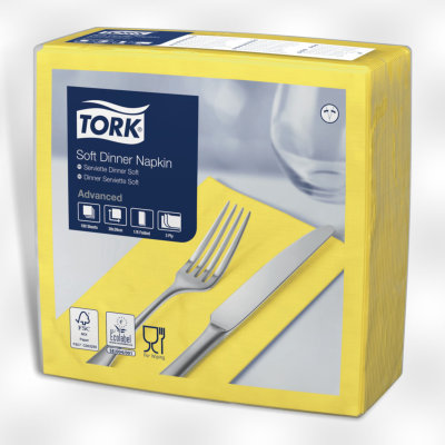 [OND-470252] Dinnerservet Tork Soft 1/8-vouw 3-laags geel (12x100)