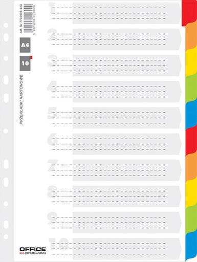 [TIM-7101199] Tabbladen Office Products A4 karton 11 gaatsperforatie10 tabs geassorteerde kleuren