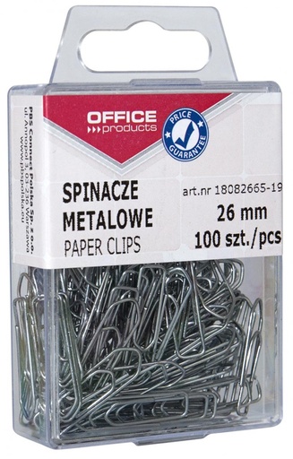 [TIM-8265519] Papierklemmen Office Products 26mm metaal plastic ophangdoosje (100)