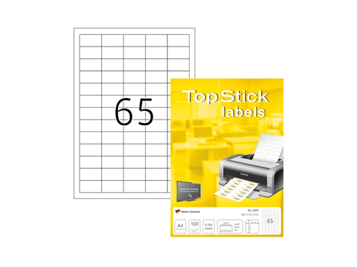 [HER-T8697] Etiketten Herma 65etik/bl 38x21.2mm Topstick wit (6500)