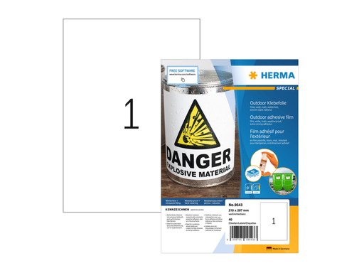 [HER-9543] Etiketten Herma 01 etik/bl 210X297mm weerbestendig wit (40) 