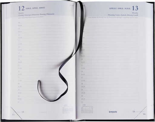 [AGE-016256Z] Agenda Brepols Brefix Lima 113x182mm zestalig zwart 2026 1 dag/pagina