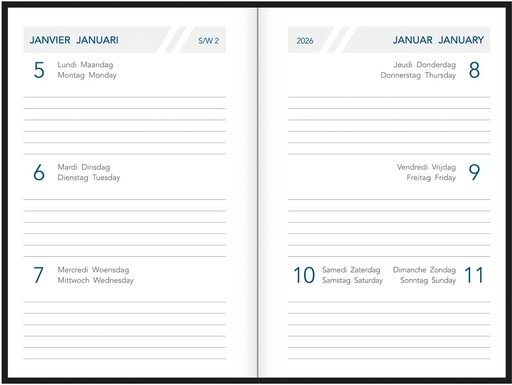 [AGE-A612] Zakagenda Aurora Classic 6 Fashion 80x120mm viertalig assorti 2026 1 week/2 pagina's