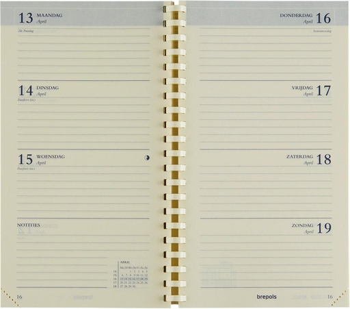[AGE-731902] Vulling Brepols voor zakagenda Interplan Genova 89x160mm Nederlandstalig 2026 1 week/2 pagina's