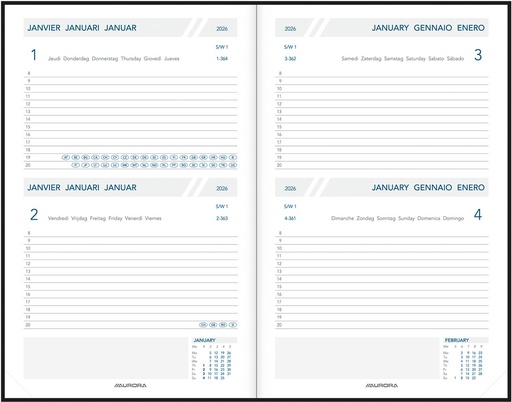 [AGE-FA111] Agenda Aurora Folio FA111 Balacron 140x210mm zestalig assorti 2026 2 dagen/pagina