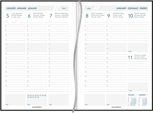 [AGE-A3415Z] Agenda Aurora Universe 34 Florence 145x210mm zestalig zwart 2027 1 week/2 pagina's