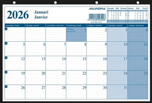 [AGE-MONTHLY] Kalender Aurora Monthly 290x210mm 2026