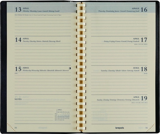 [AGE-736059Z] Zakagenda Brepols Interplan Genova 89x160mm zestalig zwart 2026 1 week/2 pagina's