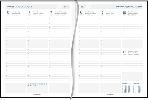 [AGE-A2915Z] Agenda Aurora Business 29 Florence 175x225mm zestalig zwart 2026 1 week/2 pagina's