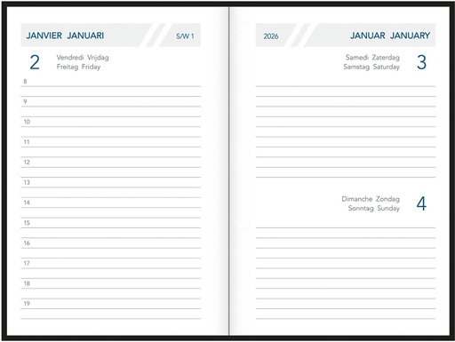 [AGE-514] Zakagenda Aurora Classic 5 Seta 80x120mm viertalig assorti 2026 1 dag/pagina