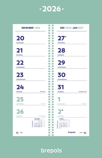 [AGE-849902] Omlegkalender Brepols Week op schild 100x310mm 2026