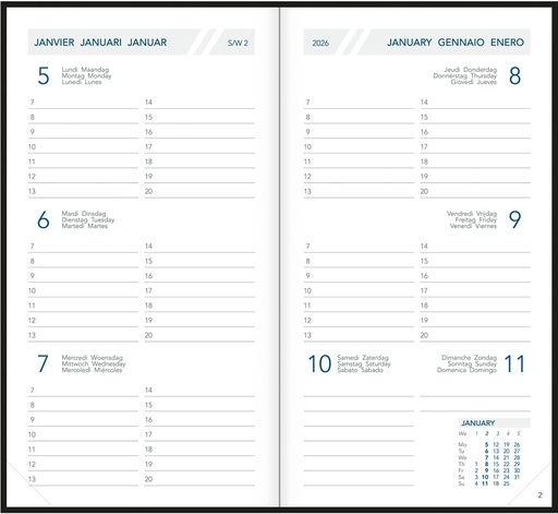 [AGE-A2014] Zakagenda Aurora Visuplan 20 Seta 90x165mm zestalig assorti 2027 1 week/2 pagina's