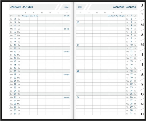 [AGE-1814] Zakagenda Aurora Oraplan 18 Seta 105x165mm viertalig assorti 2027 1 maand/2 pagina's