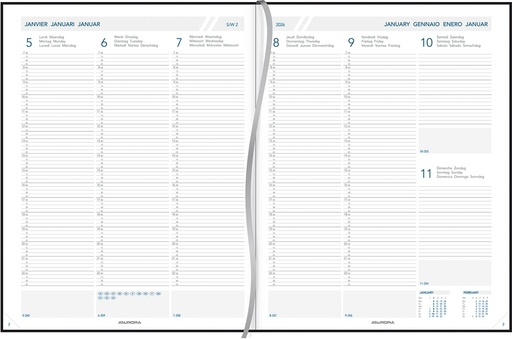 [AGE-A2715Z] Agenda Aurora Plan-A-Week 27 Florence 210x270mm zeventalig zwart 2026 1 week/2 pagina's
