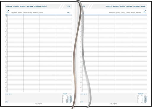 [AGE-A4015Z] Agenda Aurora Concerto 40 Florence 215x295mm zestalig zwart 2026 1 dag/2 pagina's