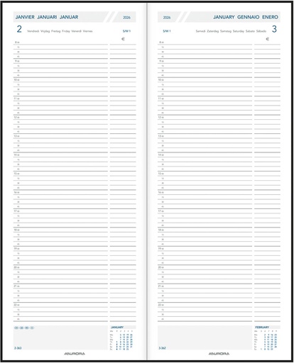 [AGE-LA211Z] Agenda Aurora Longo LA211 Balacron 140x340mm zestalig zwart 2026 1 dag/pagina