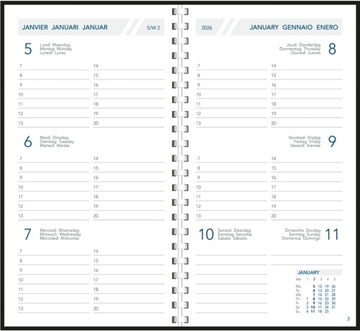 [AGE-A2014P] Zakagenda Aurora Visuplan 20P Seta 90x165mm zestalig assorti 2027 1 week/2 pagina's