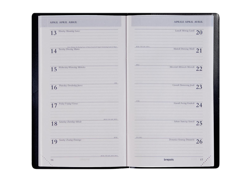 [AGE-774059Z] Agenda Brepols Breplan Genova 92x160mm zestalig zwart 2027 1 week/pagina