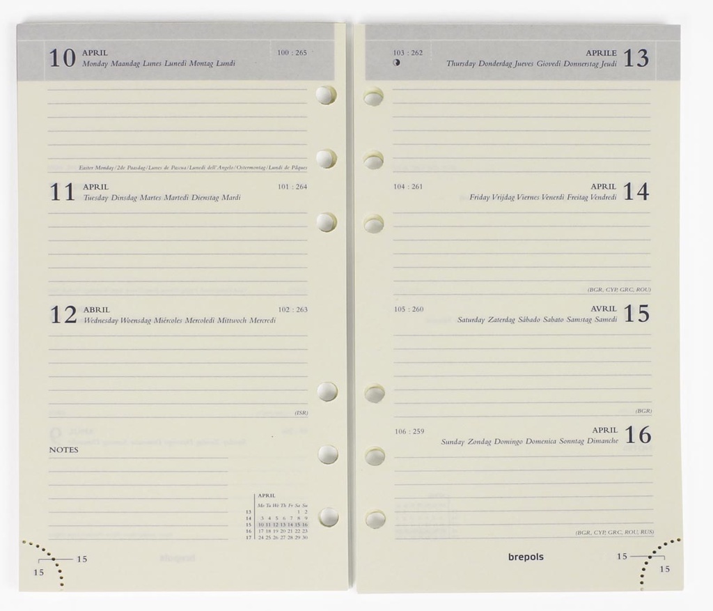Vulling Brepols voor agenda Brefax 17 95x170mm zestalig 2026 1 week/2 pagina's