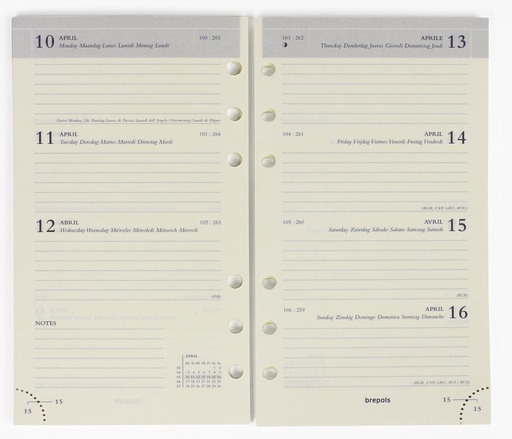 [AGE-660902] Vulling Brepols voor agenda Brefax 17 95x170mm zestalig 2026 1 week/2 pagina's