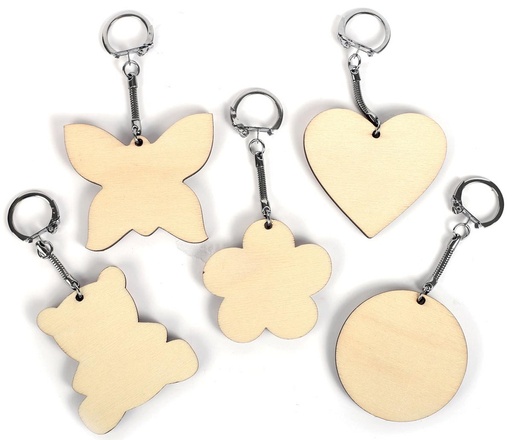 [TIM-101552] Sleutelhanger Graine Creative hout assorti vormen (10)