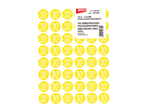 [TIM-101735] Kortinglabel Apli non-permanent -30% 24mm geel (192)