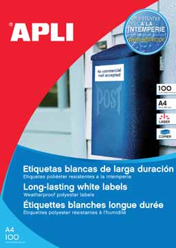 [TIM-12121] Etiketten Apli polyester waterbestendig 01 etik/bl 210x297mm wit (100)