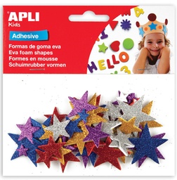 [TIM-13485] Schuimrubberfiguren Apli kids zelfklevend ster assorti glitter (50)