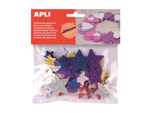 [TIM-13485] Schuimrubberfiguren Apli kids zelfklevend ster assorti glitter (50)