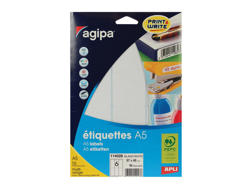 [TIM-14028] Etiketten Agipa ronde hoeken A5 6 etik/bl 97x46mm (16)