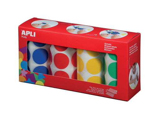 [TIM-14769] Stickers Apli Kids op rol XL cirkels Ø33mm 4 rollen in 4 veschillende kleuren