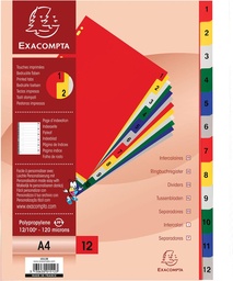 [TIM-15120E] Tabbladen Exacompta PP A4 1-12 11-gaats assorti